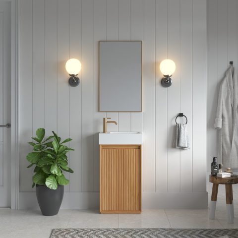 Aura 450mm Free-Standing Vanity with Corian Basin - Acacia - Image 2