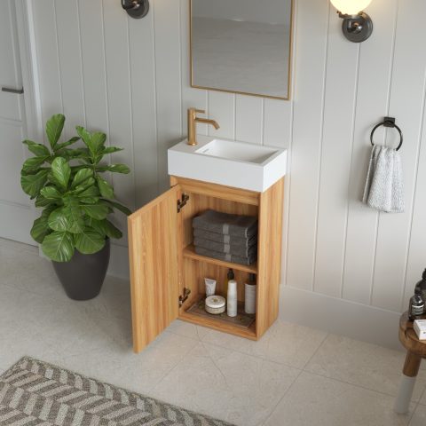 Aura 450mm Free-Standing Vanity with Corian Basin - Acacia - Image 3