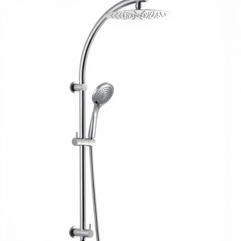 Chrome Round Shower Set Slider with Shower Head and Rain Head-- Clearance - Image 1