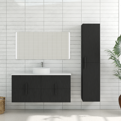 Wall-Hung Towel Cabinet – 350W x 300D x 1600H mm | Black Solid Wood Door Front - Image 1