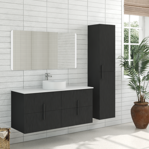 Wall-Hung Towel Cabinet – 350W x 300D x 1600H mm | Black Solid Wood Door Front - Image 3