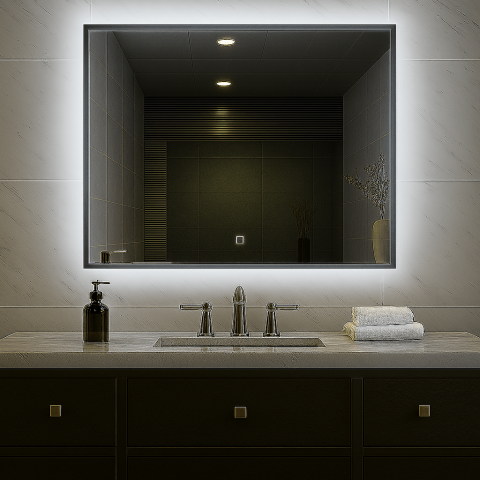 LINA Framed Rectangle Back-Lit 1200mm LED Mirror - Gun Metal - Image 1