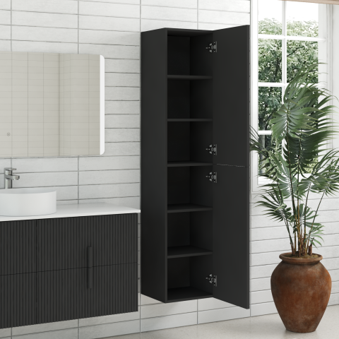 Wall-Hung Towel Cabinet – 350W x 300D x 1600H mm | Black Solid Wood Door Front - Image 4