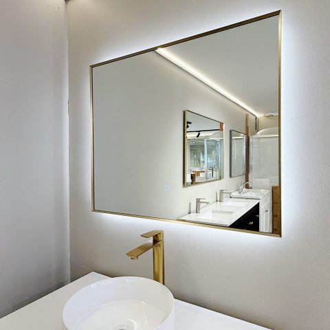LINA Framed Rectangle Back-Lit 900mm LED Mirror - Brushed Gold - Image 3