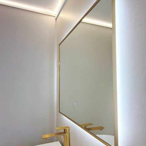 LINA Framed Rectangle Back-Lit 900mm LED Mirror - Brushed Gold - Image 2