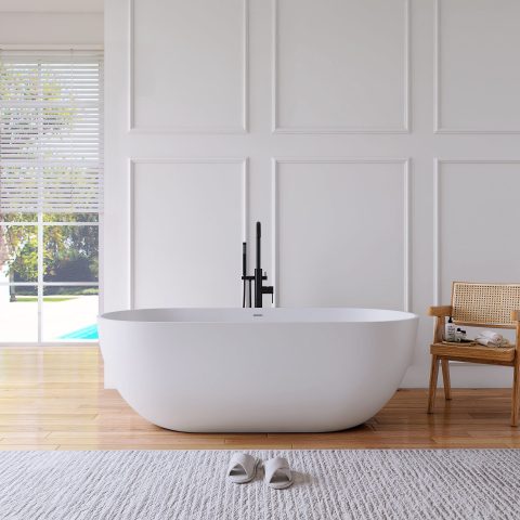 1650mm Freestanding Stone Bath - Matte White - Image 2