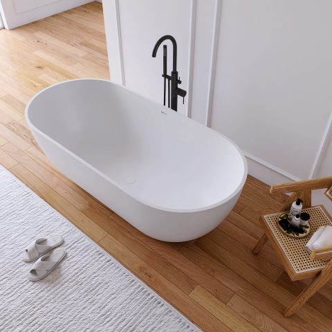 1650mm Freestanding Stone Bath - Matte White - Image 3
