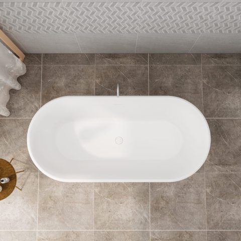 1700mm Freestanding Stone Bath - Matte White - Image 3