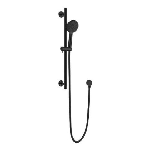 Rondo Round Slide Shower Rail Kit with Inlet Elbow - Matte Black - Image 1