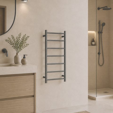 7 Bar Round Profile Heated Towel Rail – Gunmetal - Image 2