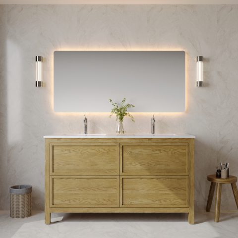 Oakstone 1500mm Solid Wood Floor-Standing Vanity - Hampton Collection - Natural Oak - Image 1