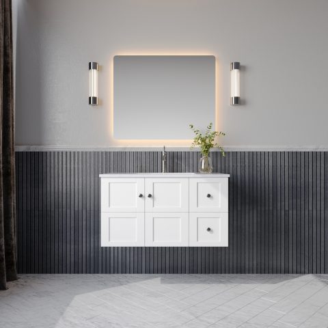 Winterfell 900mm Solid Wood Wall-Hung Vanity – Hampton Collection - Matte White - Image 1