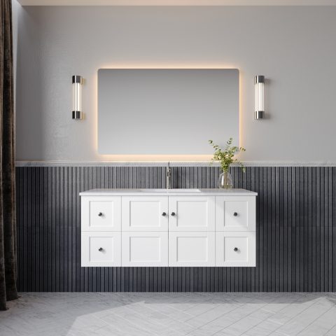 Winterfell 1200mm Solid Wood Wall-Hung Vanity – Hampton Collection - Matte White - Image 1