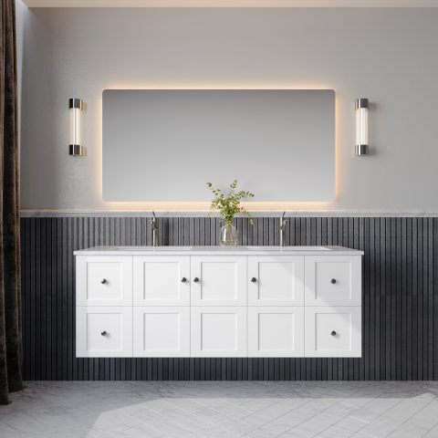 Winterfell 1500mm Solid Wood Wall-Hung Vanity – Hampton Collection - Matte White - Image 1