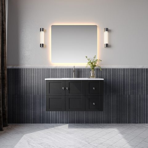 Winterfell 900mm Solid Wood Wall-Hung Vanity – Hampton Collection - Matte Black - Image 1