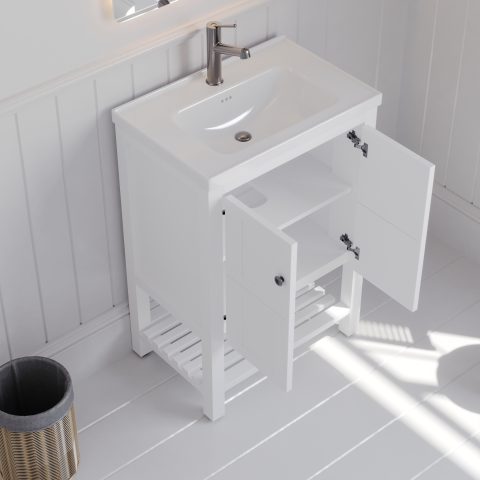 Winterfell 600mm Solid Wood Floor-Standing Vanity – Hampton Series – Matte White - Image 3