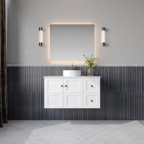 Winterfell 900mm Solid Wood Wall-Hung Vanity – Hampton Collection - Matte White - Image 2