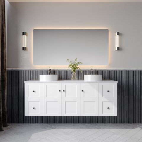 Winterfell 1500mm Solid Wood Wall-Hung Vanity – Hampton Collection - Matte White - Image 2
