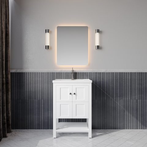 Winterfell 600mm Solid Wood Floor-Standing Vanity – Hampton Series – Matte White - Image 1