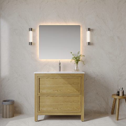 Oakstone 900mm Solid Wood Floor-Standing Vanity - Hampton Collection - Natural Oak - Image 1