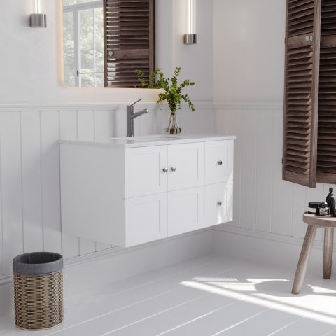 Winterfell 900mm Solid Wood Wall-Hung Vanity – Hampton Collection - Matte White - Image 3