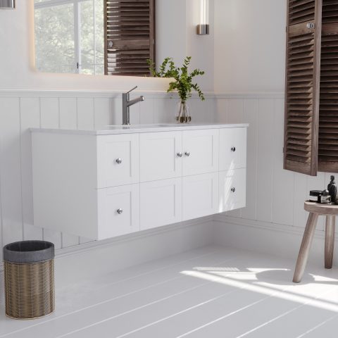 Winterfell 1200mm Solid Wood Wall-Hung Vanity – Hampton Collection - Matte White - Image 3