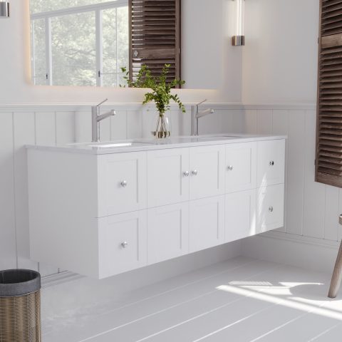 Winterfell 1500mm Solid Wood Wall-Hung Vanity – Hampton Collection - Matte White - Image 3