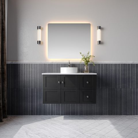 Winterfell 900mm Solid Wood Wall-Hung Vanity – Hampton Collection - Matte Black - Image 2