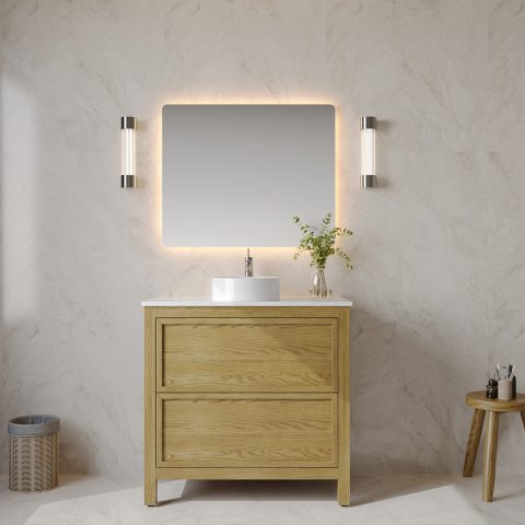 Oakstone 900mm Solid Wood Floor-Standing Vanity - Hampton Collection - Natural Oak - Image 2