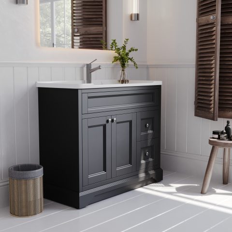 Burlington 1000mm Solid Wood Floor-Standing Vanity - Hampton Series - Matte Black - Image 2