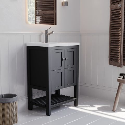 Winterfell 600mm Solid Wood Floor-Standing Vanity – Hampton Series – Matte Black - Image 2