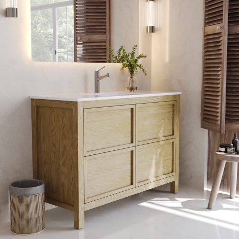 Oakstone 1200mm Solid Wood Floor-Standing Vanity - Hampton Collection - Natural Oak - Image 3