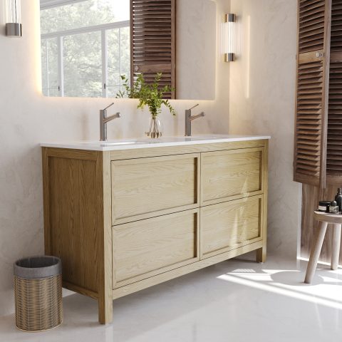 Oakstone 1500mm Solid Wood Floor-Standing Vanity - Hampton Collection - Natural Oak - Image 3