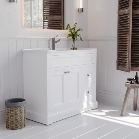 Burlington 1000mm Solid Wood Floor-Standing Vanity – Hampton Series – Matte White - Image 2
