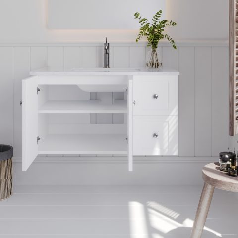 Winterfell 900mm Solid Wood Wall-Hung Vanity – Hampton Collection - Matte White - Image 5