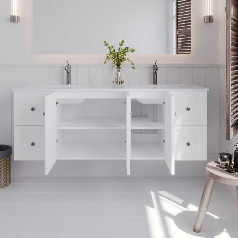 Winterfell 1500mm Solid Wood Wall-Hung Vanity – Hampton Collection - Matte White - Image 5