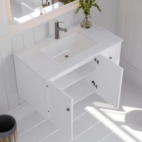 Winterfell 900mm Solid Wood Wall-Hung Vanity – Hampton Collection - Matte White - Image 4