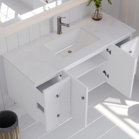 Winterfell 1200mm Solid Wood Wall-Hung Vanity – Hampton Collection - Matte White - Image 4