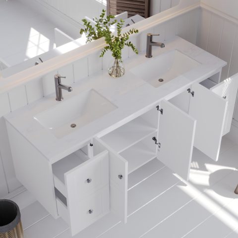 Winterfell 1500mm Solid Wood Wall-Hung Vanity – Hampton Collection - Matte White - Image 4