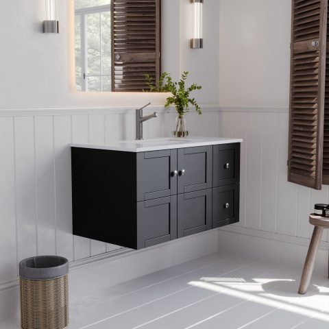 Winterfell 900mm Solid Wood Wall-Hung Vanity – Hampton Collection - Matte Black - Image 3