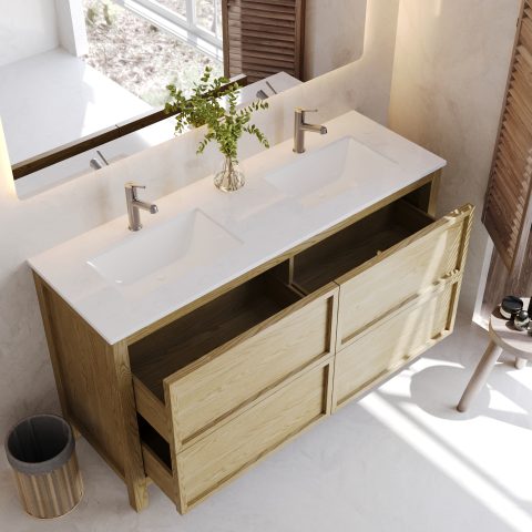Oakstone 1500mm Solid Wood Floor-Standing Vanity - Hampton Collection - Natural Oak - Image 4