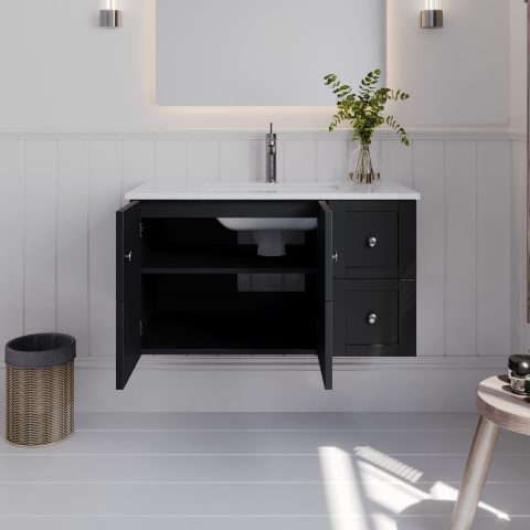 Winterfell 900mm Solid Wood Wall-Hung Vanity – Hampton Collection - Matte Black - Image 5