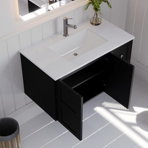 Winterfell 900mm Solid Wood Wall-Hung Vanity – Hampton Collection - Matte Black - Image 4