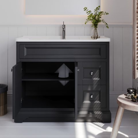 Burlington 1000mm Solid Wood Floor-Standing Vanity - Hampton Series - Matte Black - Image 4