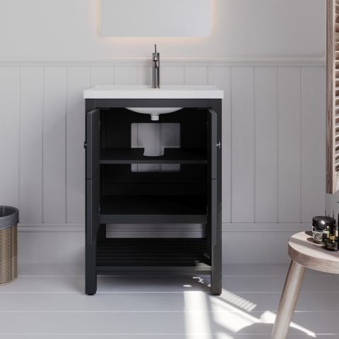 Winterfell 600mm Solid Wood Floor-Standing Vanity – Hampton Series – Matte Black - Image 4