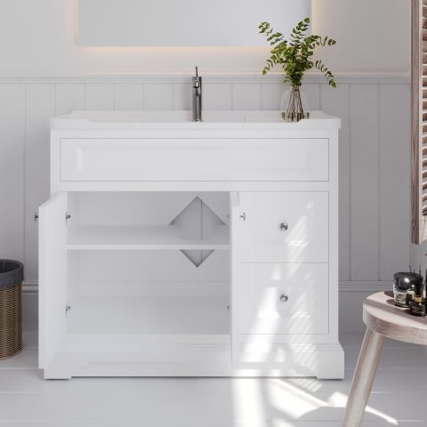 Burlington 1000mm Solid Wood Floor-Standing Vanity – Hampton Series – Matte White - Image 4