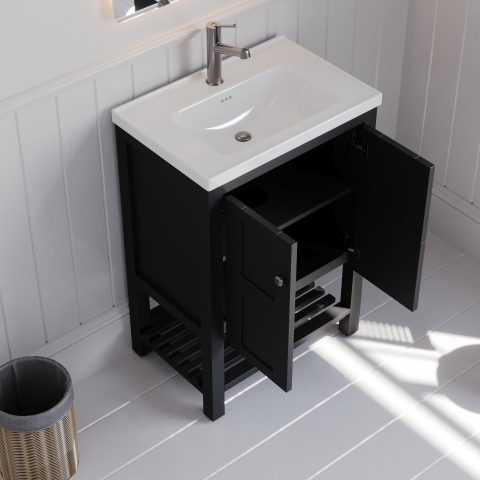 Winterfell 600mm Solid Wood Floor-Standing Vanity – Hampton Series – Matte Black - Image 3