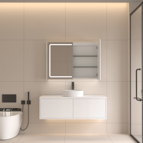 Lumina 1000mm Front & Bottom-Lit LED Mirror Cabinet with Sensor & Demister - Matte White - Image 2