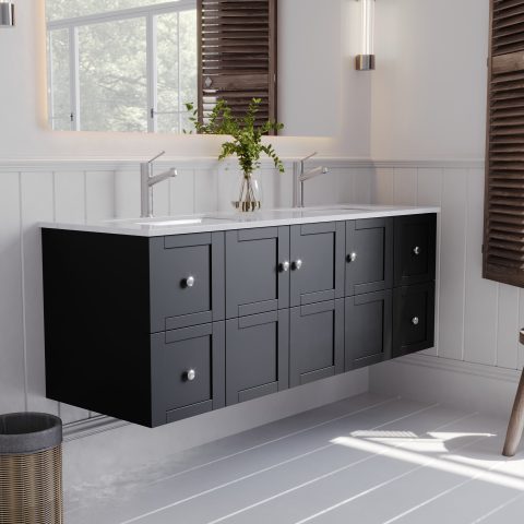 Winterfell 1500mm Solid Wood Wall-Hung Vanity – Hampton Collection - Matte Black - Image 3