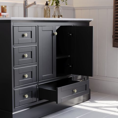 Karita 1200mm Solid Wood Floor-Standing Vanity – Hampton Collection – Matte Black - Image 6